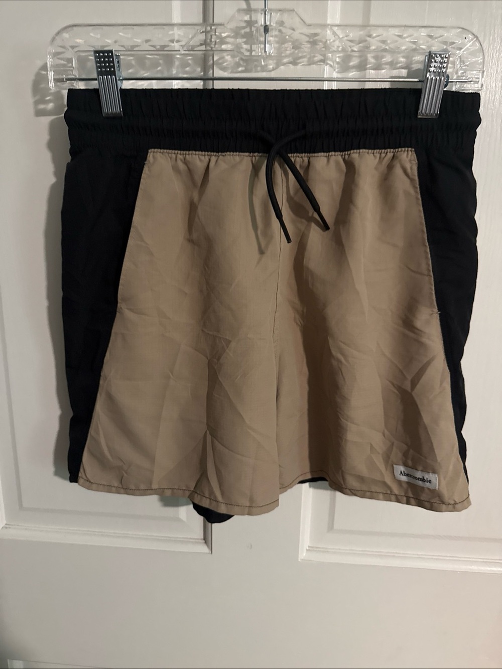 A & F Two-Tone Black & Khaki Athletic Shorts with Drawstring